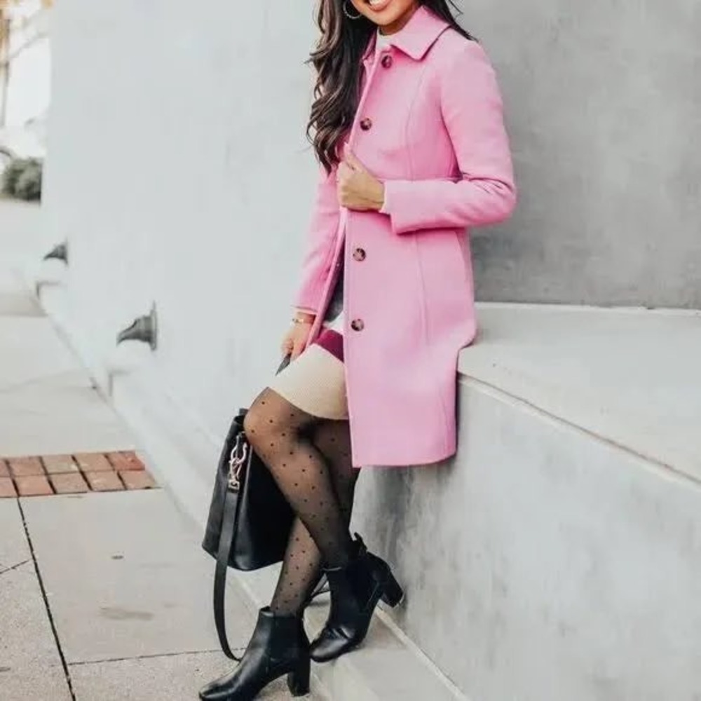 J. Crew Pink Wool Blend Women's Coat Button Front Size 8 New With Tags - Picture 3 of 7